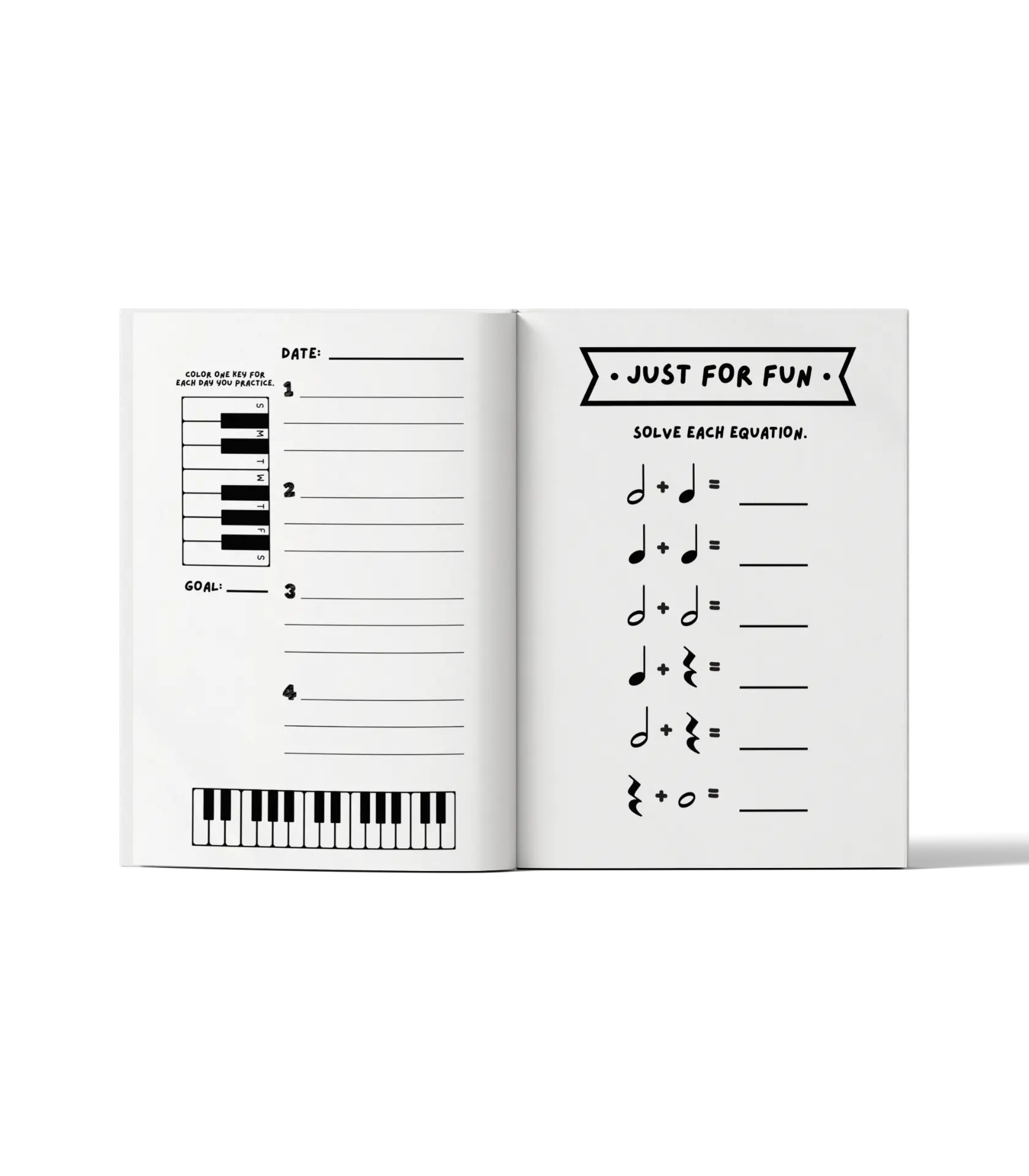 My First Piano Skill Set Practice Record open to a weekly assignment and theory activity page