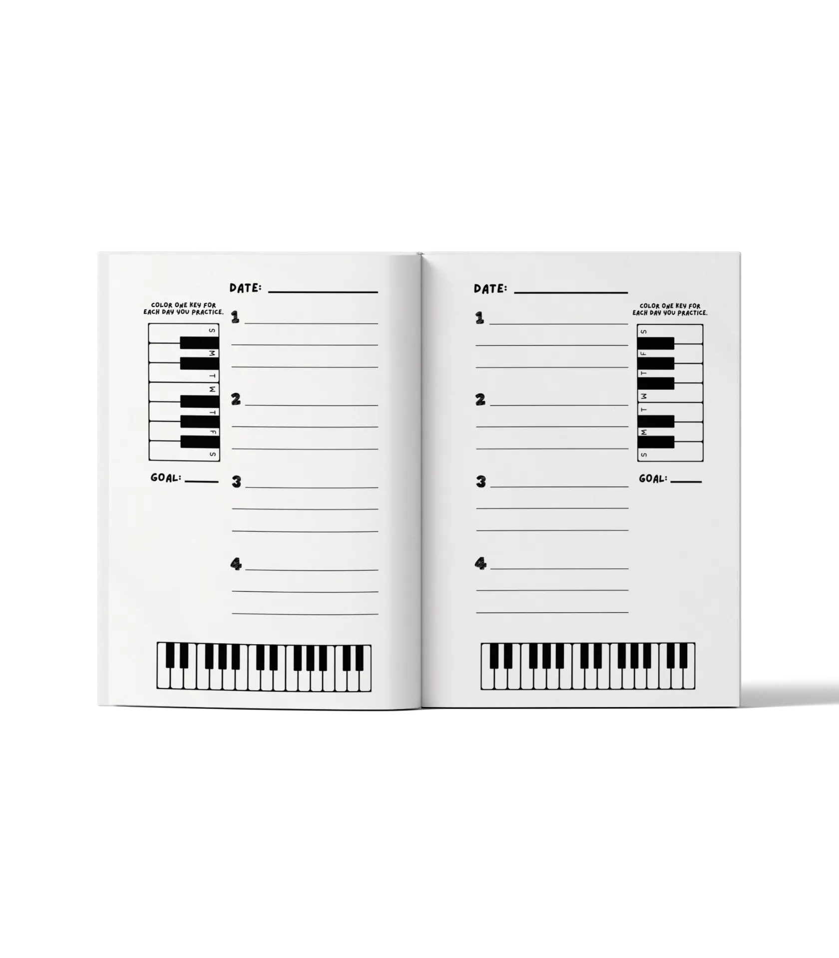 My First Piano Skill Set Practice Record open to two weekly assignment pages